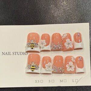 Duck Shape Peach/Pink and White Press-On Nails